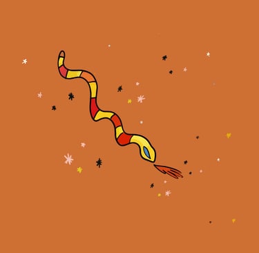 Illustration serpent jaune et rouge - Agathe Ricart - (Mal)Voyante.