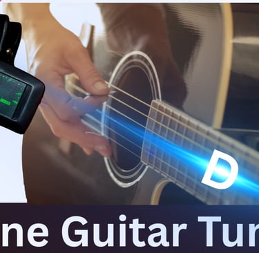 Digital clip-on tuner and acoustic guitar for a free online guitar tuner lesson.