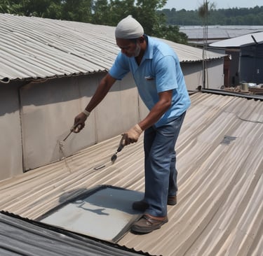 Close-up of a freshly applied waterproofing layer on a rooftop in Jaipur under bright sunlight.