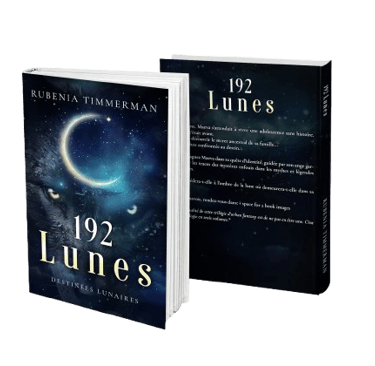 Mockup roman broché recto-versio de 192 Lunes, saga d'urban fantasy - Rubenia Timmer