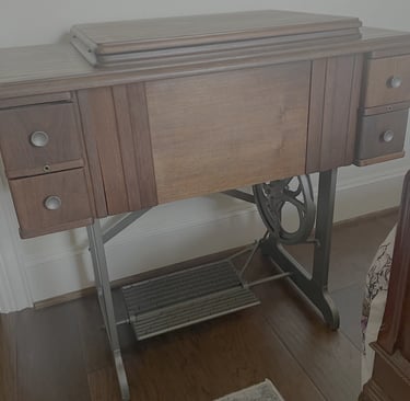 White sewing machine cabinet restored