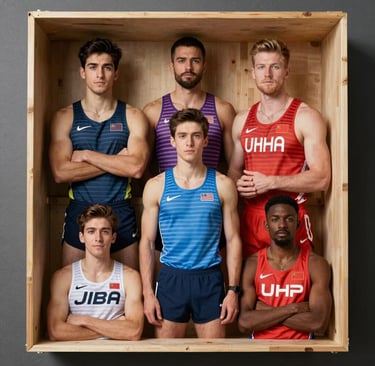 A dynamic group of athletes running together at sunrise, embodying community and energy.