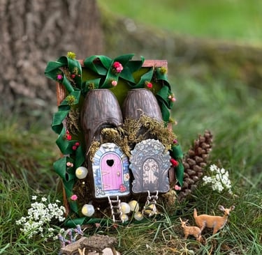 Bespoke framed pointe shoe art with enchanted forest theme