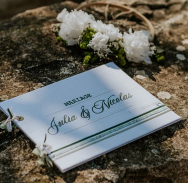livre d'or en tissu gaze de coton blanc personnalisé