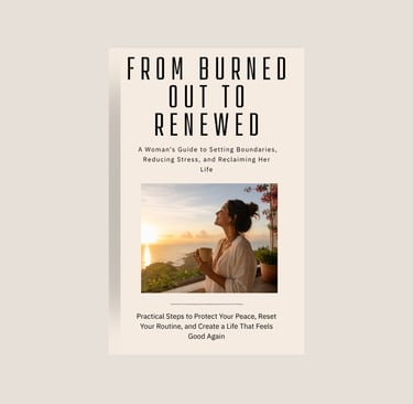 Book cover for "From Burned Out to Renewed: A Woman's Guide to Setting Boundaries, Reducing Stress