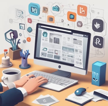 A professional office desk with a laptop, notebook, and a cup of coffee, symbolizing business communication.