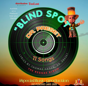 Album cover for Blind Spot by Dr. Preset, a reggae album featuring a vinyl record radar design.