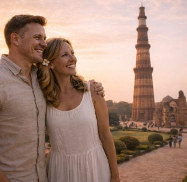 Couple at Qutab Minar Complex in Delhi