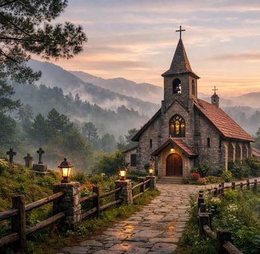 Colonial church in misty Lansdowne