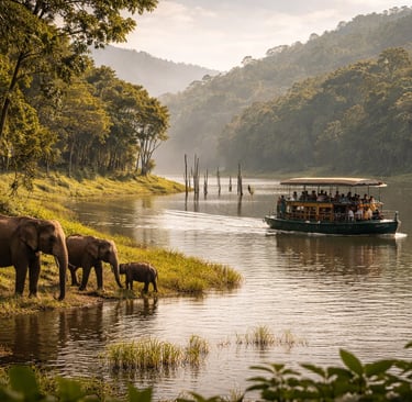 Elephants by the lakeside in Periyar