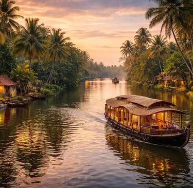 Golden sunset over Alleppey backwaters