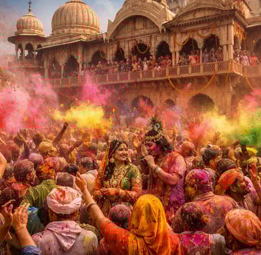Holi celebration at Vrindavan Temple