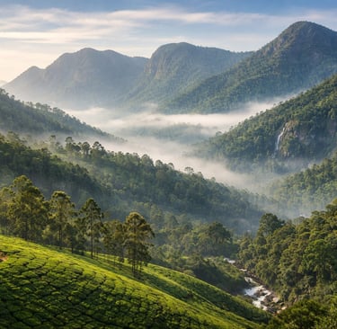 Misty morning in Kerala's hills