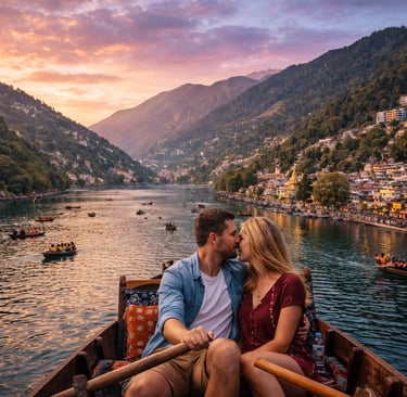 Australian couple boating at Naini Lake