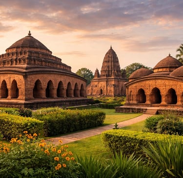 Terracotta temples of Bishnupur at dusk