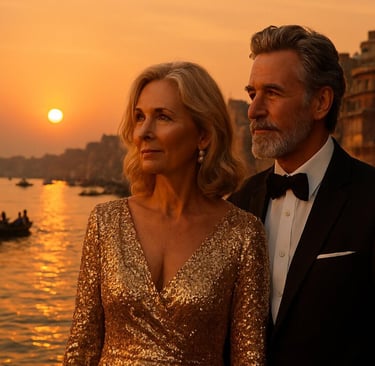 British couple at the ghats of Ganges in Varanasi