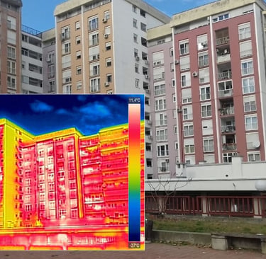 Aged building with solar reflectivity