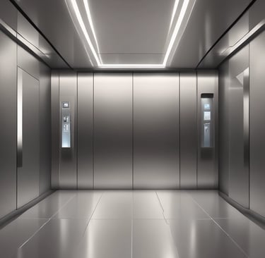 A residential elevator in a private villa featuring elegant wood paneling and soft ambient lighting.