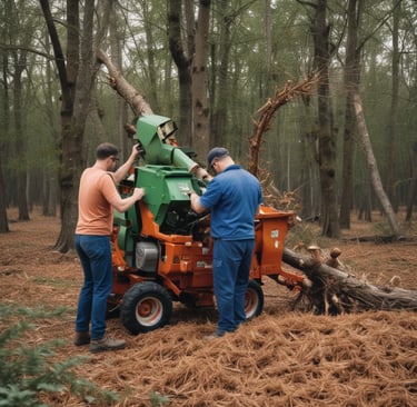 A team removing yard debris and junk from a residential property during a move out cleanup.