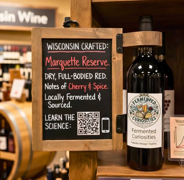 retail wine and spirits section with signage and qr code.