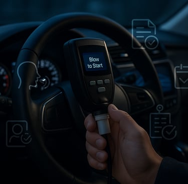a person holding a ignition interlock device in their hand