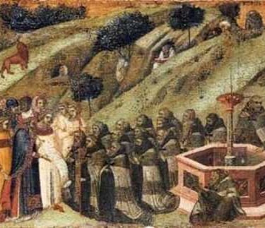 Saint Albert of Jerusalem presents the Rule to the Carmelites.
