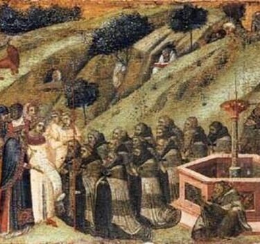 St. Albert presenting the Rule to the hermits on Mount Carmel.