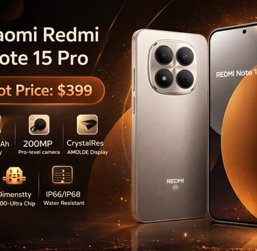 Xiaomi Redmi Note 15 Pro smartphone with 200MP camera and 6580mAh battery features.