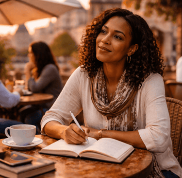 Cafe reflections at sunset-Teaching abroad post hero image