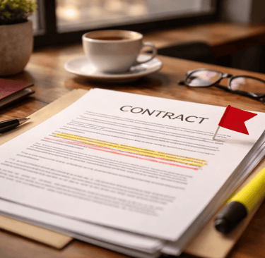 Reviewing a contract on a desk