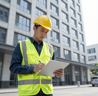 Technician checking HVAC system controls inside a modern commercial building.