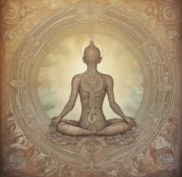 A peaceful outdoor yoga practice under a clear blue sky surrounded by nature.