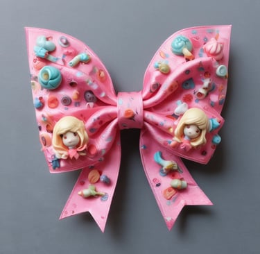 Lazo para el cabello de satén rosa hecho a mano decorado con lindos dijes 