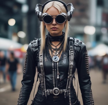 mujer con ropa techno para festival underground rave
