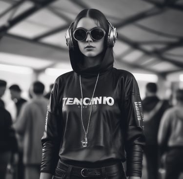 mujer vestida con outfit techno  festival rave techno bunker festival