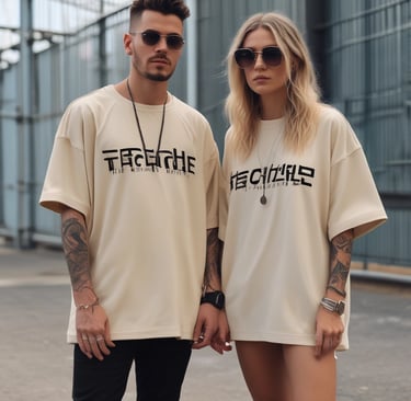 chico y chica con camisetas techno 