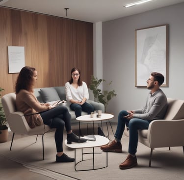 Bright, colorful event space decorated with inspirational banners and comfortable seating for attendees.