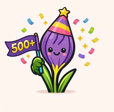 Budley crocus mascot celebrating 500 plus views for Walden Weekly