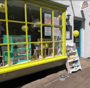 The Crafty Beanie toddler craft class studio in Saffron Walden with colourful shopfront and window displays.