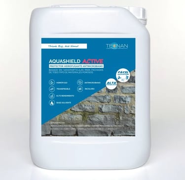 Bidón de Aquashield Active de Tecnan, nanotecnología para la protección de superficies patrimoniales.. 