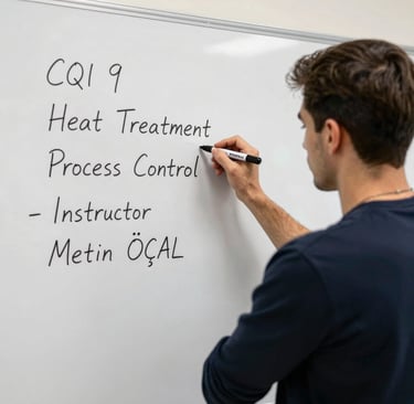 A professional instructor giving a presentation to a group around a conference table with a light blue background.