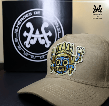 gorra tlaloc chac dios de la lluvia azul dorado bordado gamuza premiun caps mexico