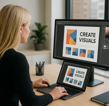 Création de visuels et supports de communication sur ordinateur professionnel
