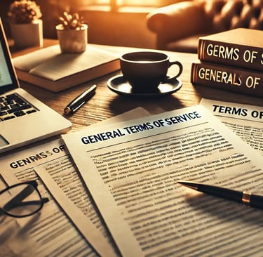 Documents de conditions générales et mentions légales sur un bureau professionnel