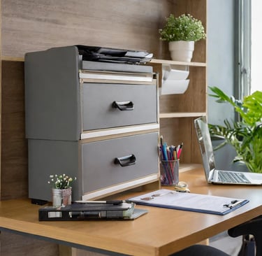 Bureau organisé avec classeurs et documents pour le suivi administratif des dossiers