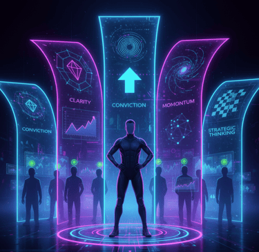 Founder demonstrating high-conviction signals like clarity, momentum, and strategic thinking, observ