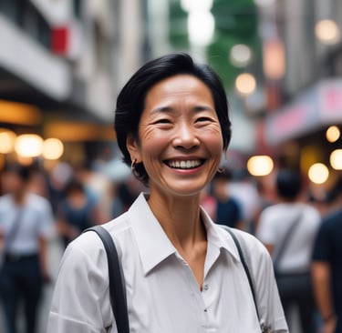 Smiling woman standing beside a sleek black car with a Royal Travels logo.