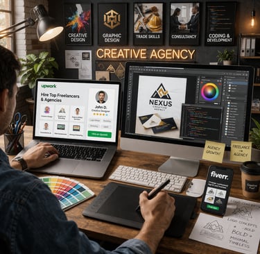 Freelancer's creative agency workspace