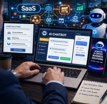 Futuristic workspace with AI automation