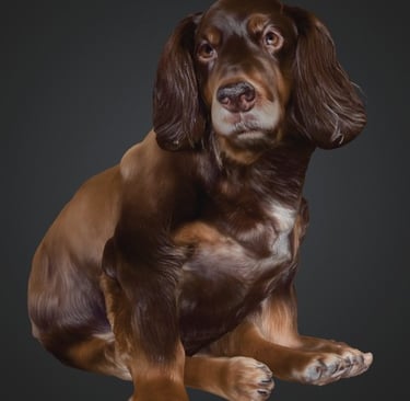 A realistic brown Boykin Spaniel dog figurine sitting with long ears and expressive eyes.